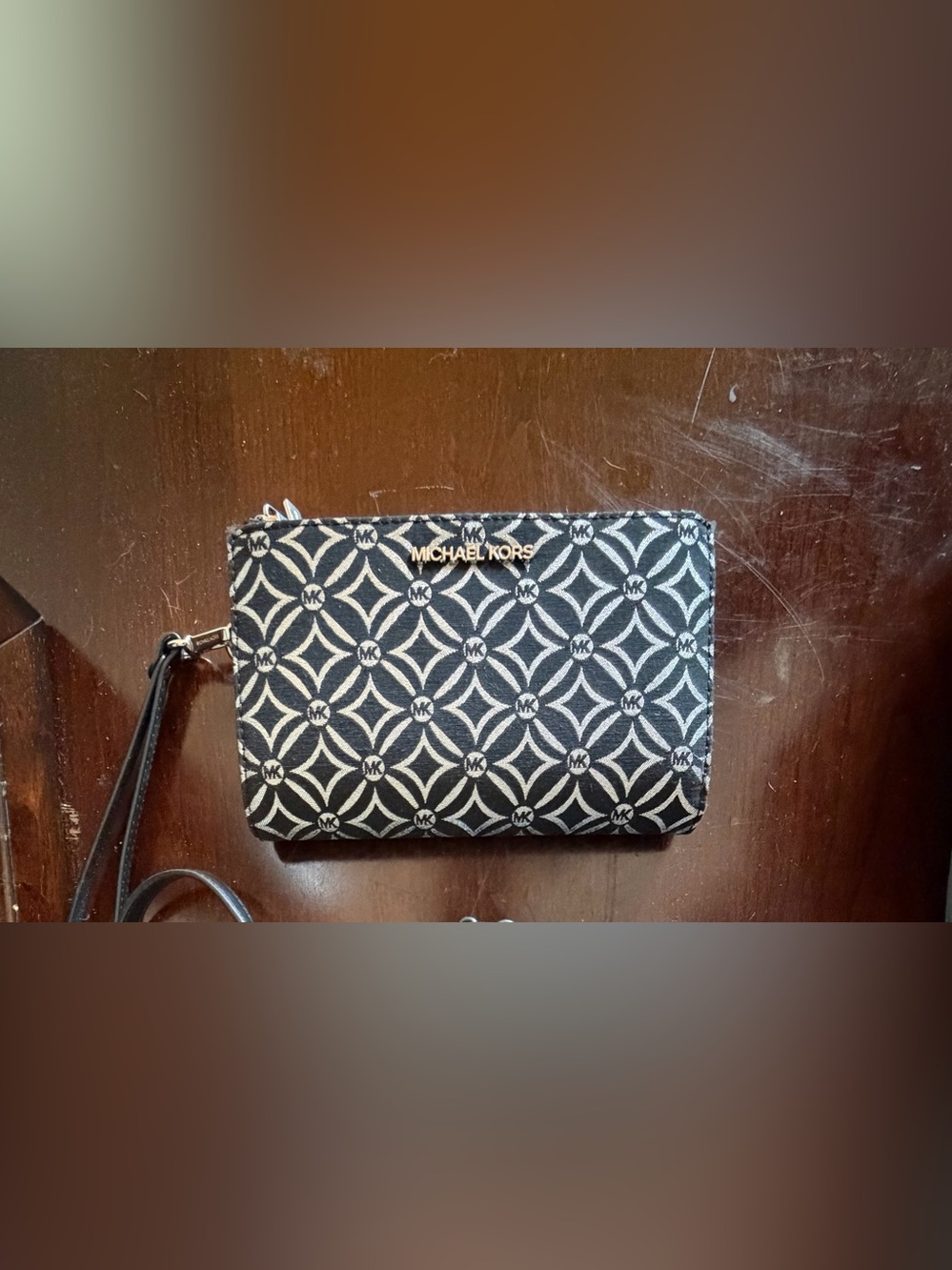Michael Kors Black & Cream Signature Logo Wristlet